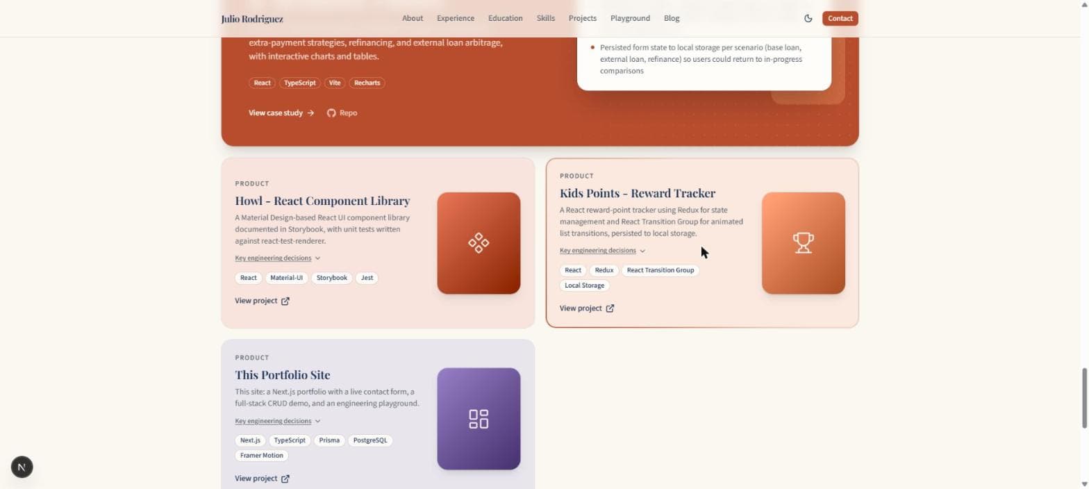 A project card with the mouse hovering over it, showing the glowing gradient outline around its edge